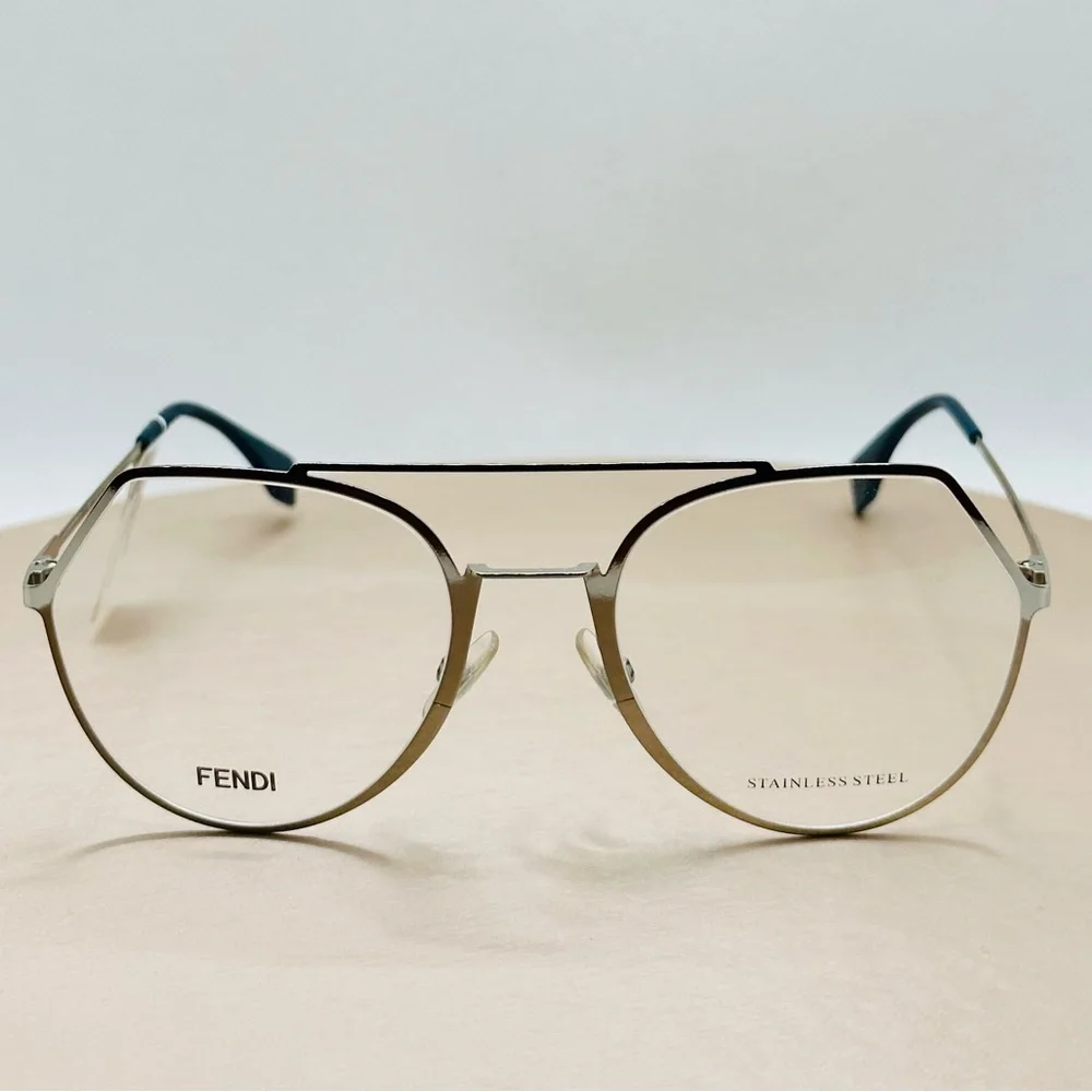 NEW! Unisex Fendi FF0329 Stainless Steel Rounded Geometric Eyeglasses
